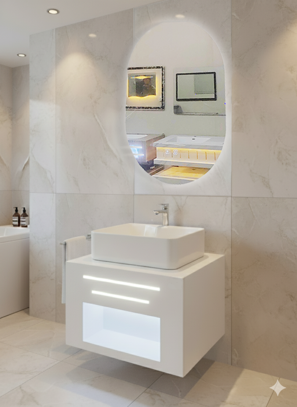 MEUBLE SDB 60*50*40CM AVEC DETECTION+ MIROIR LED 50*70CM REF:IB-054