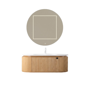MEUBLE DE SALLE DE BAIN EN BOIS MASSIF AVEC MIROIR LED, VASQUE ET MEUBLE DE RANGEMENT 1200*520