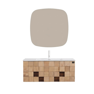 MEUBLE DE SALLE DE BAIN EN BOIS MASSIF AVEC MIROIR LED, VASQUE ET MEUBLE DE RANGEMENT 1000*520