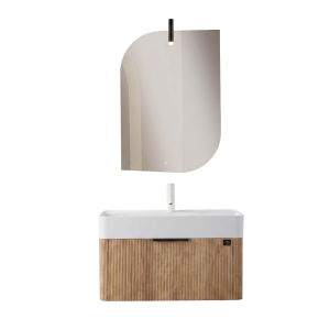 MEUBLE DE SALLE DE BAIN EN BOIS MASSIF AVEC MIROIR LED, VASQUE ET MEUBLE DE RANGEMENT 800*400