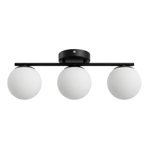 PLAFONNIER DESIGN ARTISTIQUE EN ACIER NOIR MAT À 3 LUMIÈRES AVEC GLOBES EN VERRE