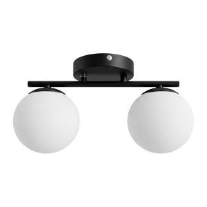 PLAFONNIER DESIGN ARTISTIQUE EN ACIER NOIR À 2 LUMIÈRES AVEC GLOBES EN VERRE