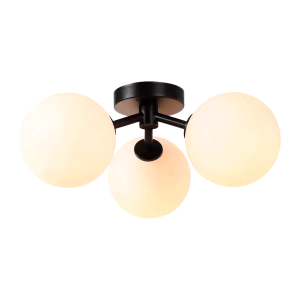 PLAFONNIER ACIER NOIR 3 VERRES OPAL Ø130 MM