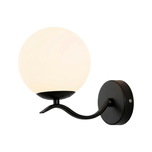 PLAFONNIER MURAL ARTISTIQUE EN ACIER NOIR À 1 LUMIÈRE AVEC GLOBE EN VERRE