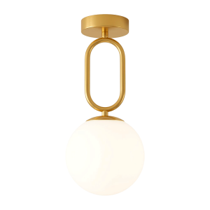PLAFONNIER ACIER DORÉ VERRE OPAL Ø130 MM