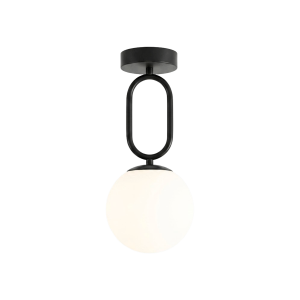 PLAFONNIER ACIER NOIR VERRE OPAL Ø130MM